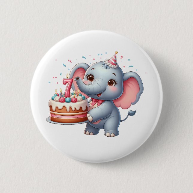 Söt elefant 7-årsdag knapp (Framsida)