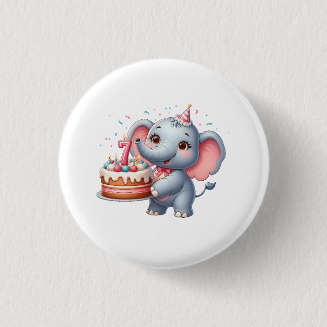 Söt elefant 7-årsdag knapp (Framsida)