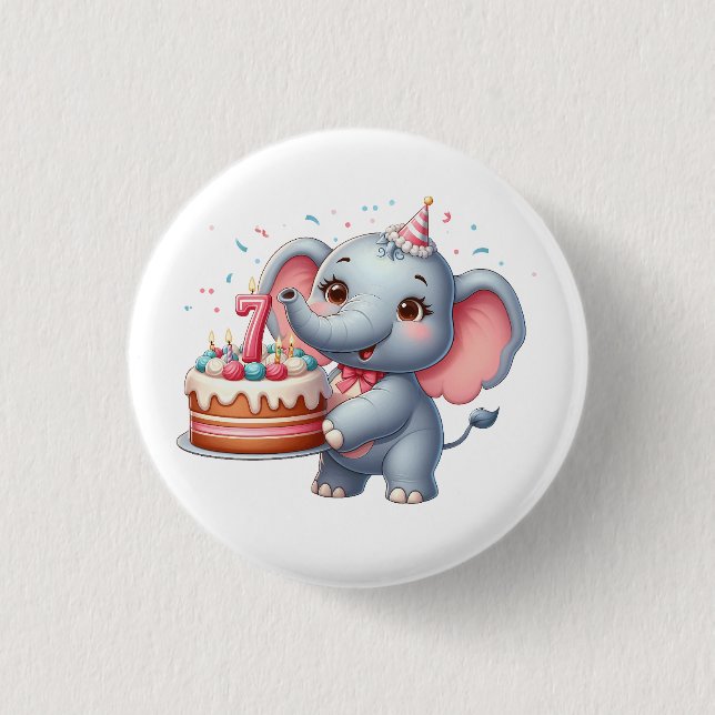Söt Elefant 7-årsdag Knapp (Framsida)