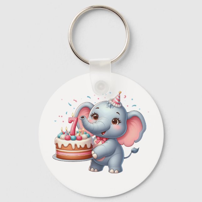 Söt Elefant 7-årsdag Nyckelring (Framsida)