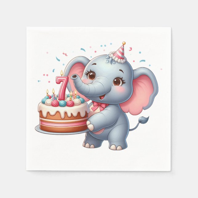 Söt elefant 7-årsdag pappersservett (Framsidan)