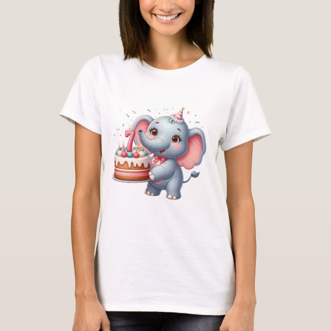 Söt elefant 7-årsdag t shirt (Framsida)