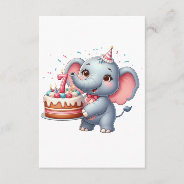 Söt Elefant 7-årsdag Tilläggskort (Framsida)