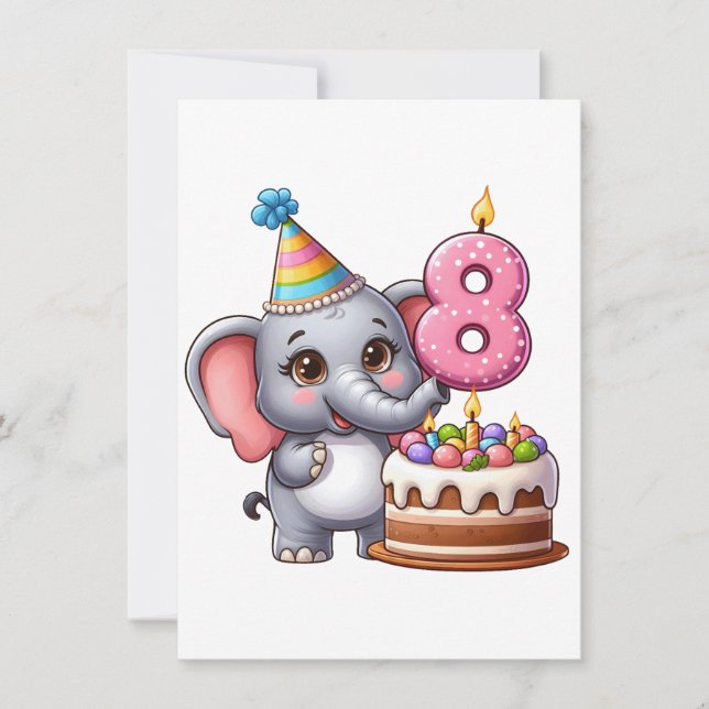 Söt Elefant 8-årsdag Anteckningskort (Framsida)