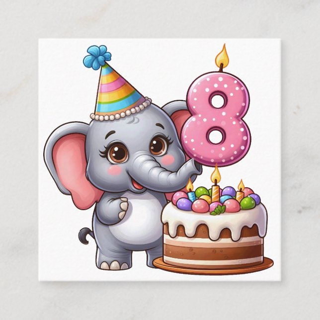 Söt Elefant 8-årsdag Fyrkantigt Visitkort (Framsida)