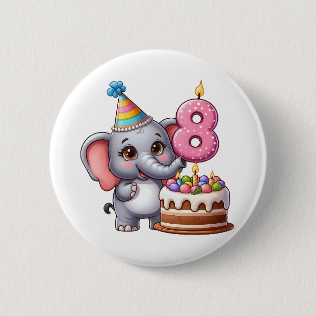 Söt elefant 8-årsdag knapp (Framsida)