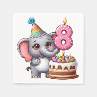 Söt elefant 8-årsdag pappersservett