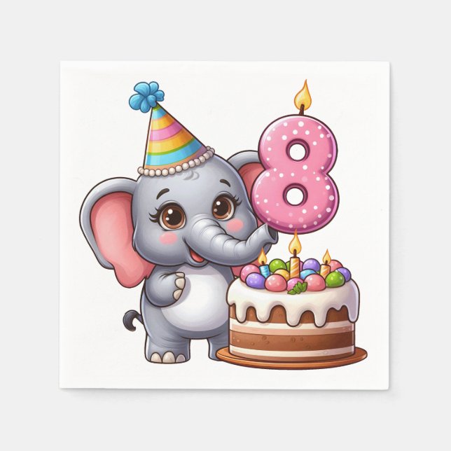 Söt elefant 8-årsdag pappersservett (Framsidan)