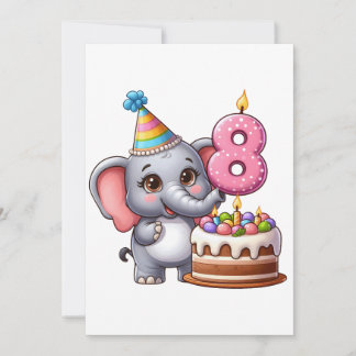 Söt elefant 8-årsdag tack kort