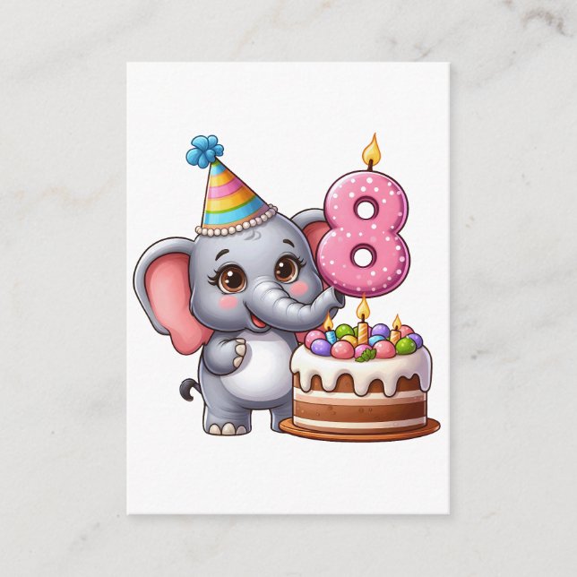 Söt elefant 8-årsdag tilläggskort (Framsida)