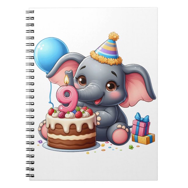 Söt elefant 9-årsdag anteckningsbok (Framsidan)