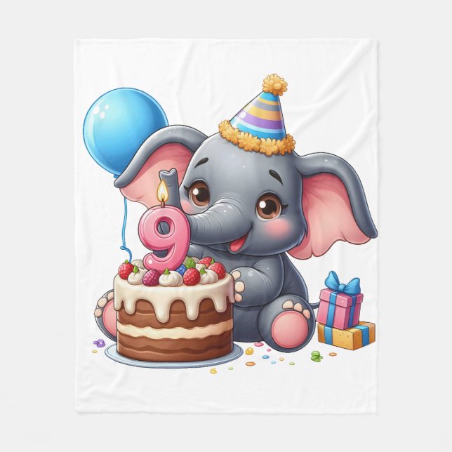 Söt elefant 9-årsdag fleecefilt (Framsidan)