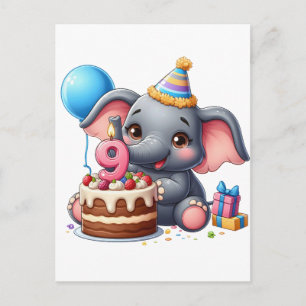 Söt elefant 9-årsdag helg vykort