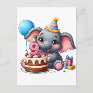 Söt elefant 9-årsdag inbjudan vykort