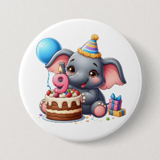 Söt elefant 9-årsdag knapp