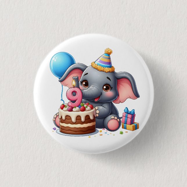 Söt elefant 9-årsdag knapp (Framsida)
