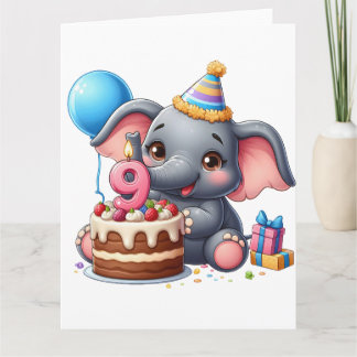 Söt elefant 9-årsdag kort
