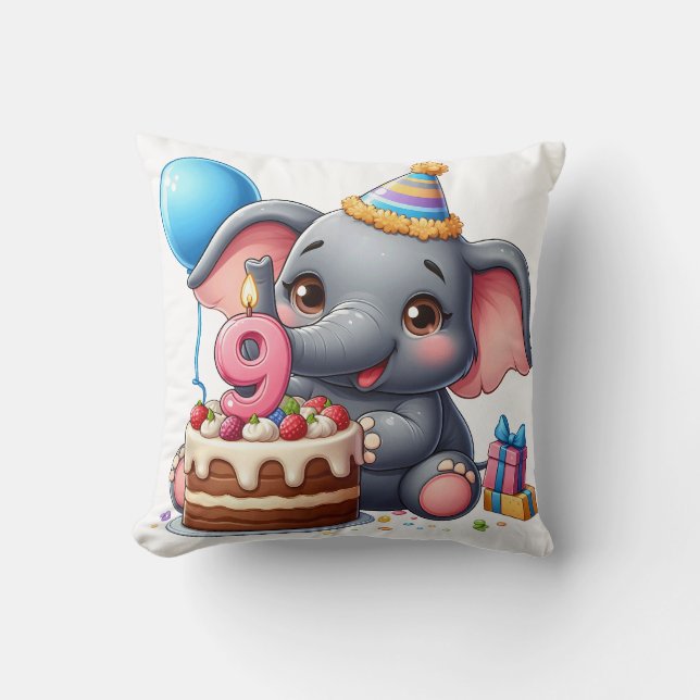 Söt elefant 9-årsdag kudde (Framsida)