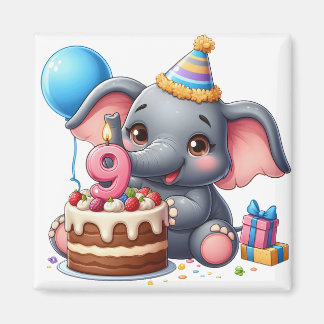 Söt elefant 9-årsdag magnet