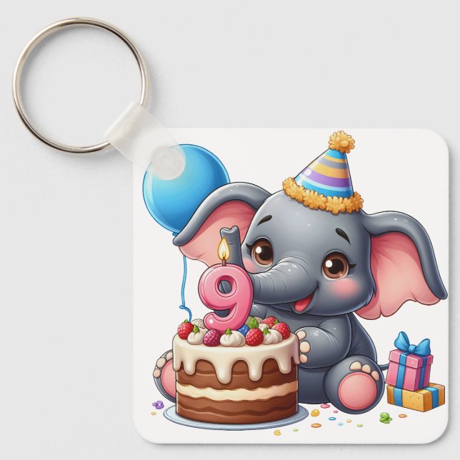 Söt elefant 9-årsdag nyckelring (Framsida)