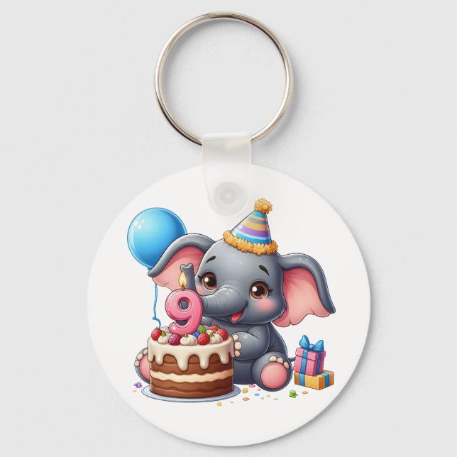 Söt elefant 9-årsdag nyckelring (Framsida)
