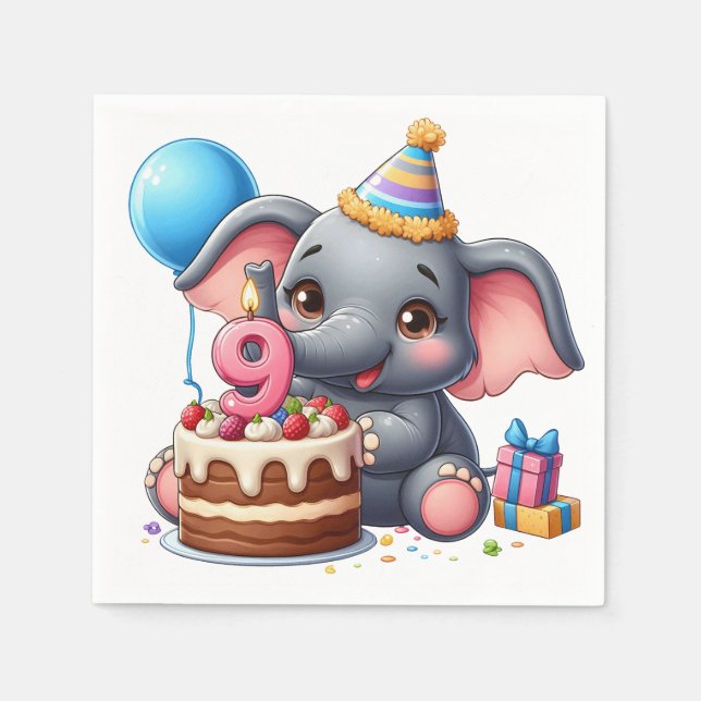 Söt elefant 9-årsdag pappersservett (Framsidan)