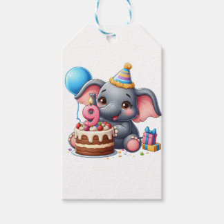Söt elefant 9-årsdag presentetikett