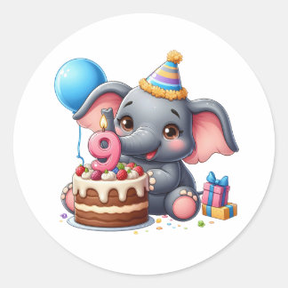 Söt elefant 9-årsdag runt klistermärke