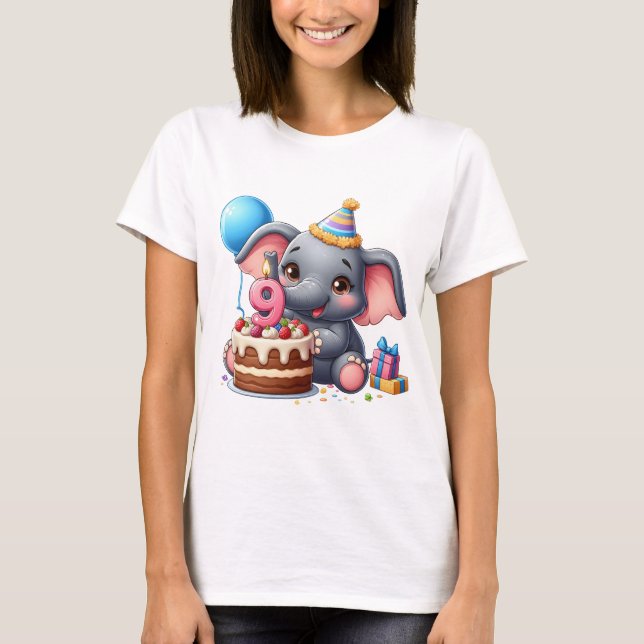 Söt elefant 9-årsdag t shirt (Framsida)