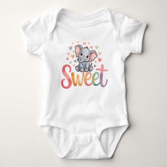 Söt Elefant Baby Bodysuit T Shirt (Framsida)
