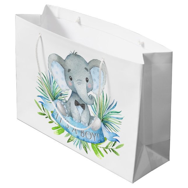 Söt Elefant Baby Pojke Baby Shower (Baksidan Vinklad)