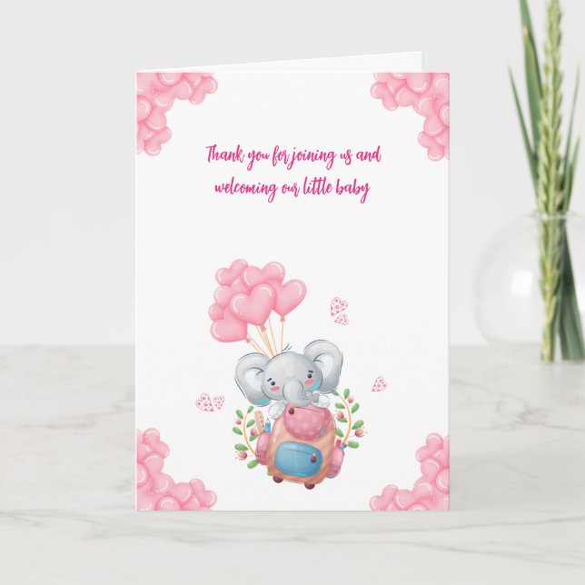 Söt Elefant Baby Shower Tacksamhetskort Inbjudan (Framsida)