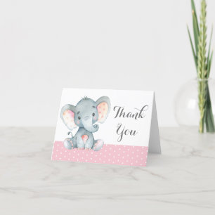 Söt Elefant Babyflicka Rosa och Grå Tack Kort