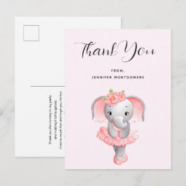 Söt elefant ballerina rosa & grå Tack Vykort