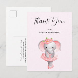 Söt elefant ballerina rosa & grå Tack Vykort