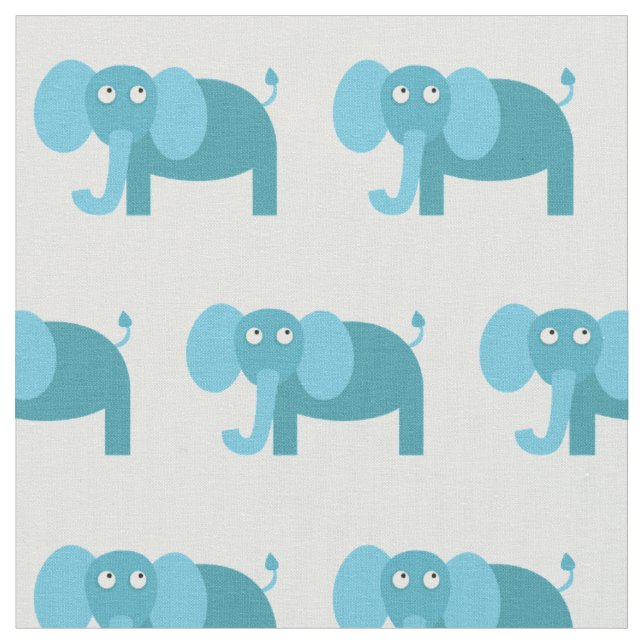 Söt Elefant Barn Babykammare Ljusblå Tyg (Närbild)