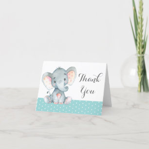 Söt elefant bebis Aqua Teal Turkos och Grå Tack Kort