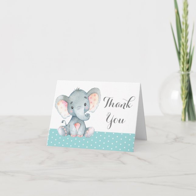 Söt elefant bebis Aqua Teal Turkos och Grå Tack Kort (Framsida)