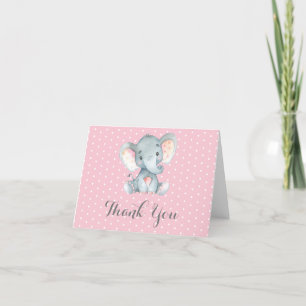 Söt Elefant Bebis Flicka Rosa och Grå Tack Kort