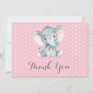 Söt Elefant Bebis Flickan Rosa och Grå Tack Kort