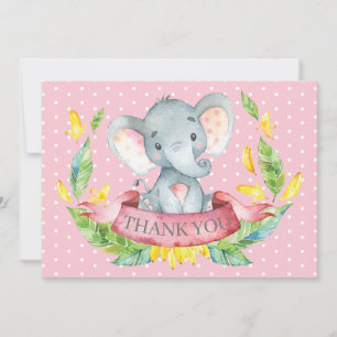 Söt Elefant Bebis Flickan Rosa och Grå Tack Kort