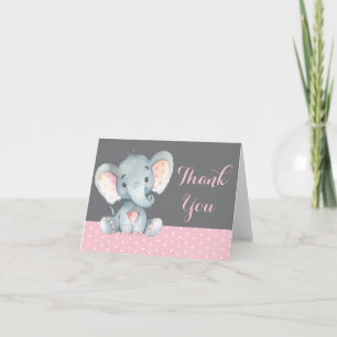 Söt Elefant Bebis Flickan Rosa och Grå Tack Kort