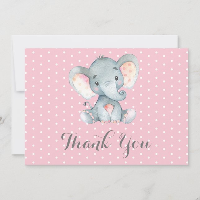 Söt Elefant Bebis Flickvän Pink och Grå Tack Kort (Framsida)