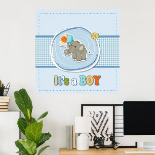 Söt Elefant Bebis Pojke Annonsering Poster