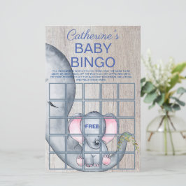 Söt Elefant Blommig Rustik Baby Shower Bingo