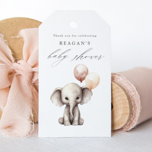 Söt Elefant Bröllopsfest Tack För Att Du Kom Gåva Presentetikett (Cute Elephant with Balloons Gender Neutral Baby Shower Thank You Favor Tags.)