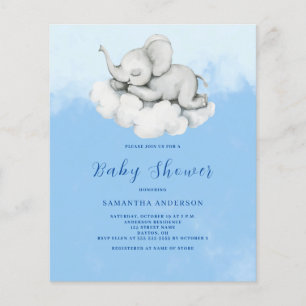 Söt Elefant Budget Pojke Baby Shower Inbjudan Flygblad