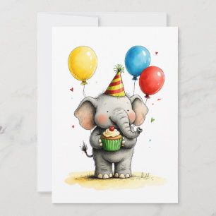 Söt elefant & Cupcake Barnets födelsedagsflat Kort