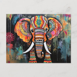 Söt Elefant Färgrik Funky Blandad Media Djur Vykort