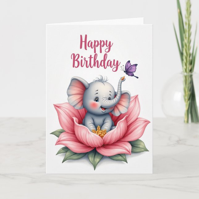 Söt Elefant Födelsedagskort Kort (Framsida)